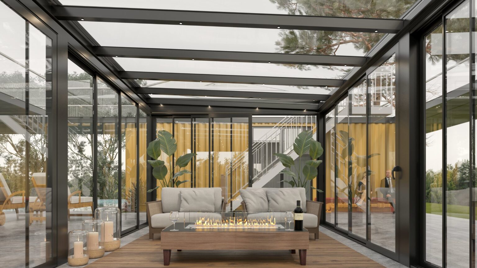 CUBE bioklimatisches Glasdach mit Schiebeglas
